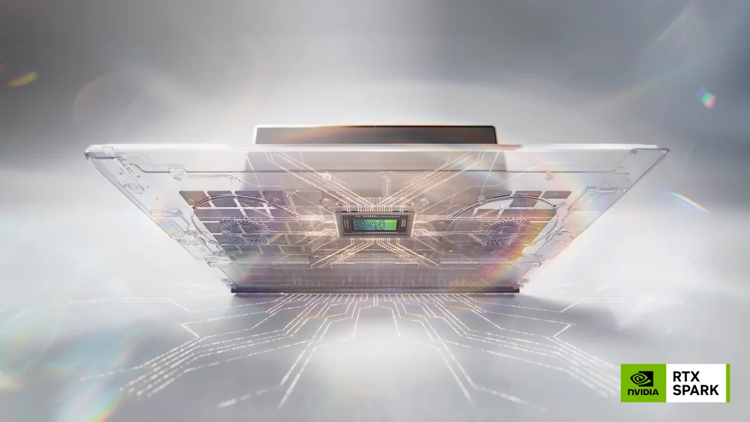 多款採用 NVIDIA RTX Spark 平台嘅手提電腦同小型桌面電腦排開展示