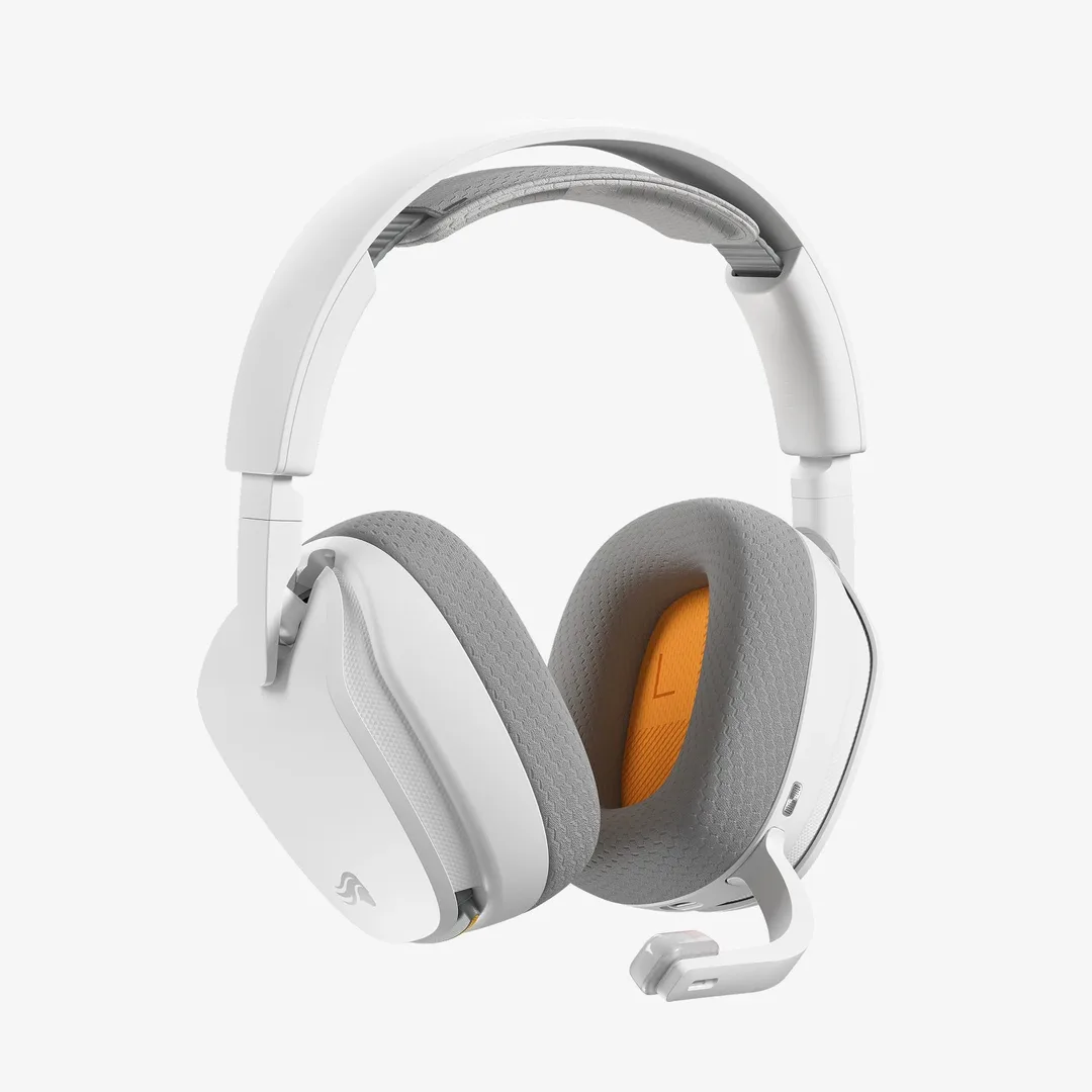 白色 GHS InfinitePlay 耳機配灰色布面耳墊同橙色內籠