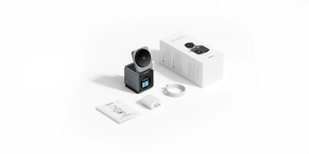 Kuxiu D5 包裝內容,見到充電座、45W 火牛同 USB-C 線
