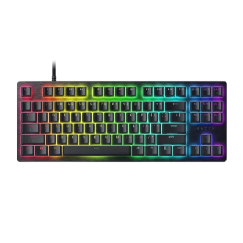 Razer Huntsman V3 HE Magnetic Tenkeyless 開啟全鍵 RGB 燈效嘅正面產品圖