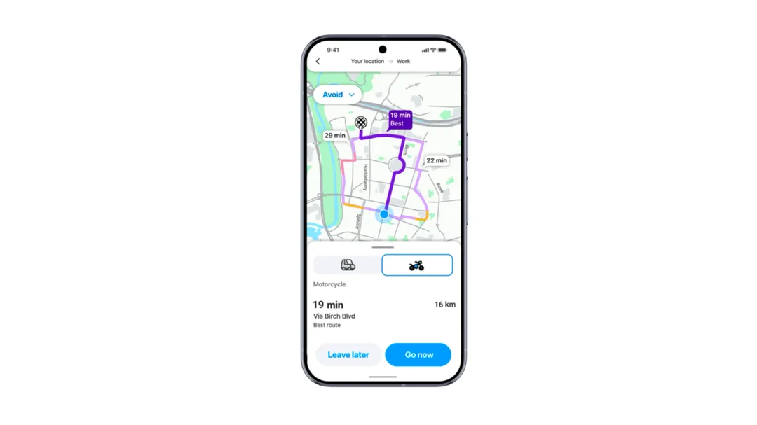 Waze 今次更新嘅官方主視覺,畫面展示電單車導航功能