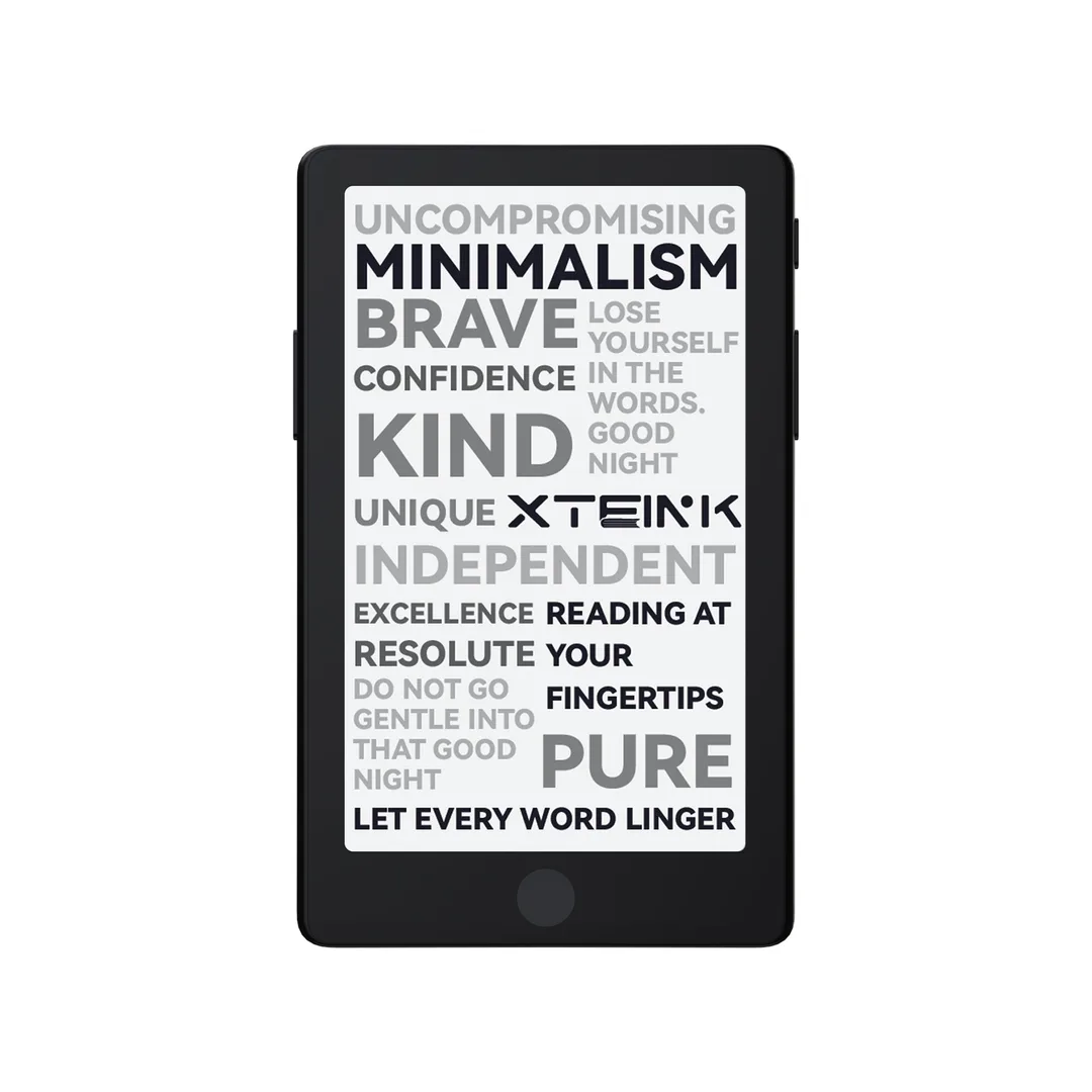 黑色 Xteink X4 Pro 正面產品圖,可見 E Ink 屏幕同機身兩側按鍵