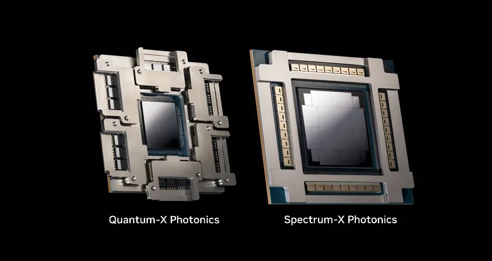 NVIDIA Quantum-X 同 Spectrum-X Photonics 光學封裝晶片並排展示