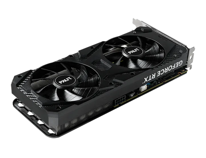 Palit GeForce RTX 3060 Infinity 2 OC 黑色雙風扇卡身斜角圖