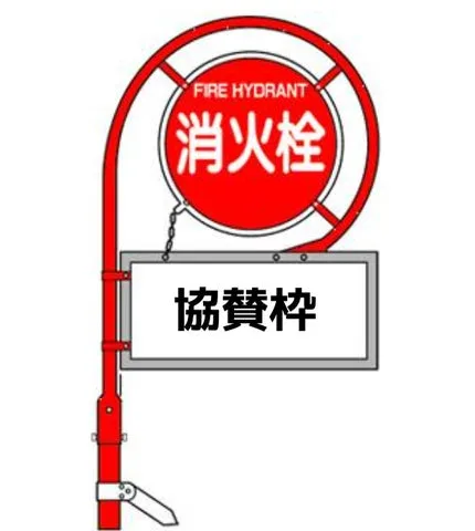 消火栓標識結構示意圖，下方有協贊廣告框