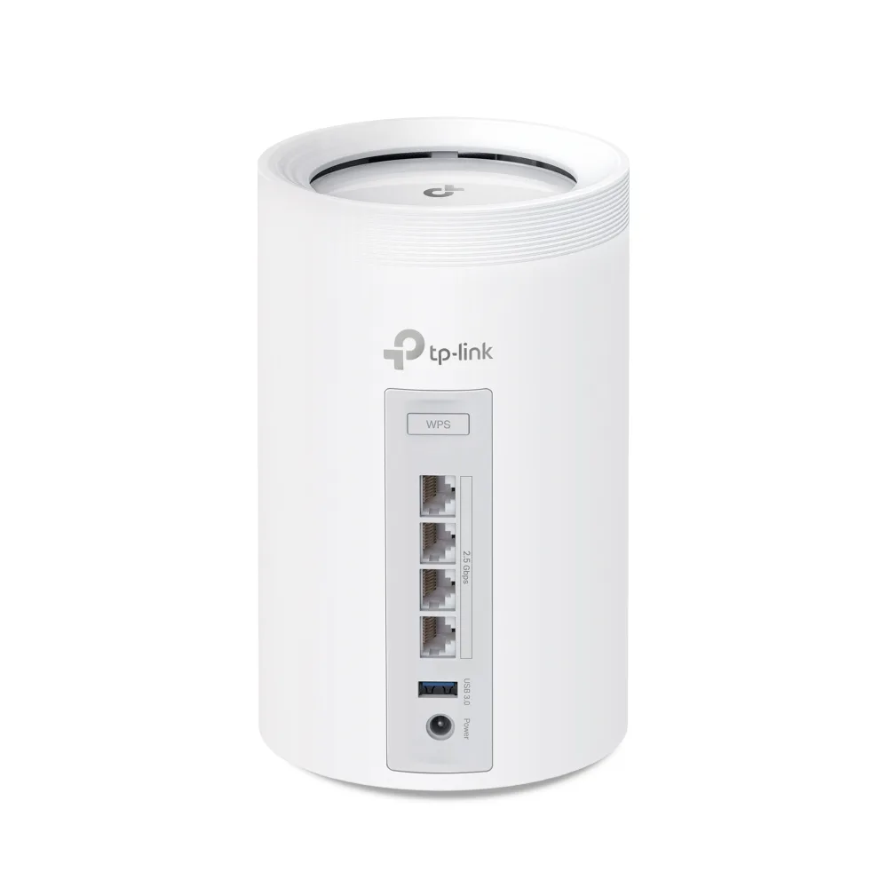 TP-Link Deco BE65 產品圖，背面見到多個 2.5Gbps 插口同 USB