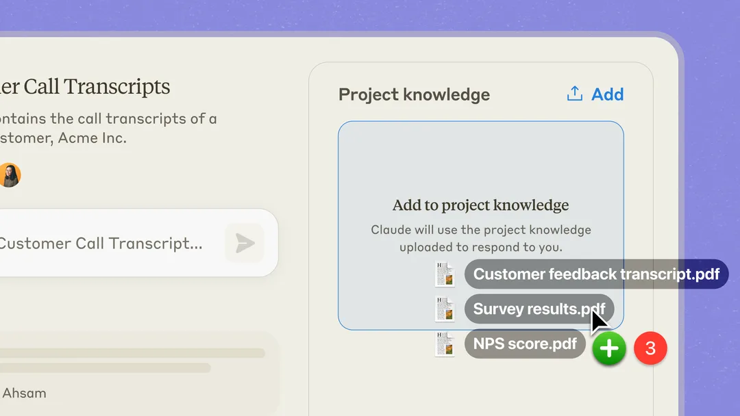 Claude Projects 介面顯示用戶將參考文件加入項目