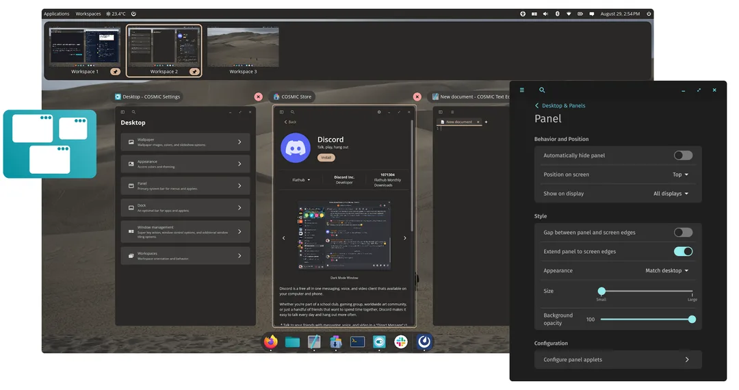 COSMIC panel 同 dock 設定選項截圖