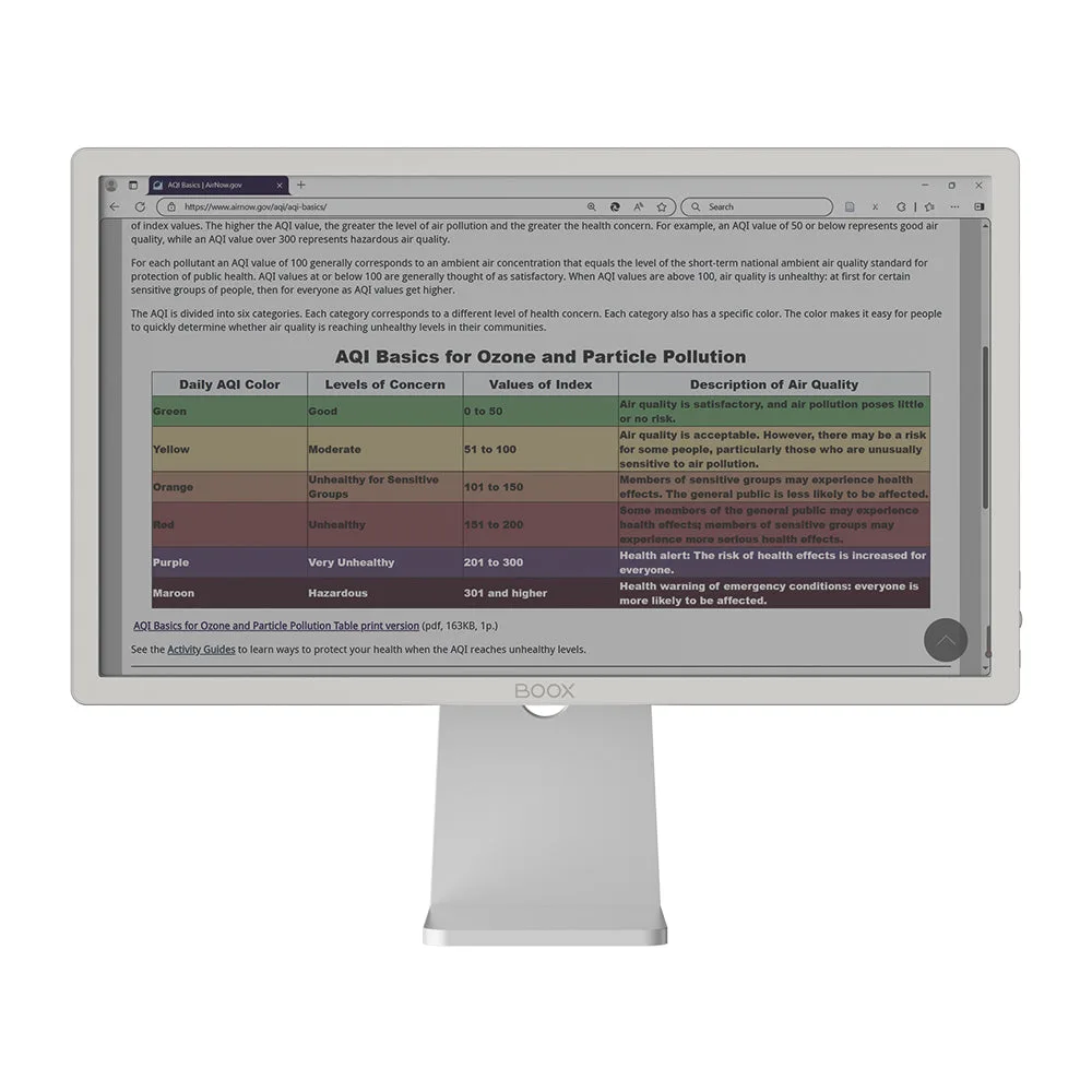 BOOX Mira Pro Color 25.3 吋 E Ink monitor 顯示表格同文字