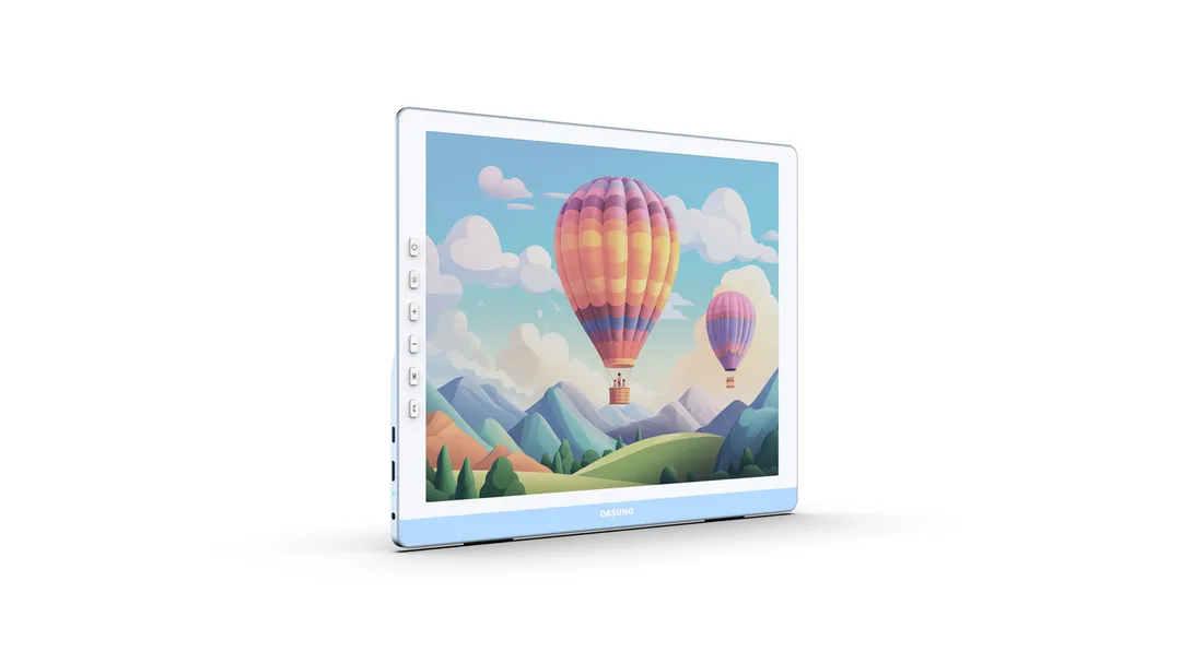 DASUNG Paperlike 13K 彩色 E Ink monitor 產品圖,屏幕顯示熱氣球插圖