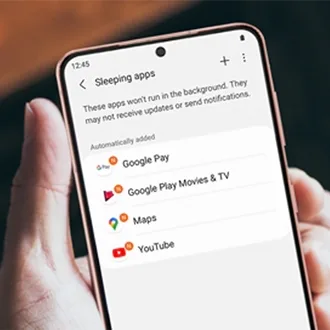 Galaxy 手機顯示背景使用限制同休眠 app 設定