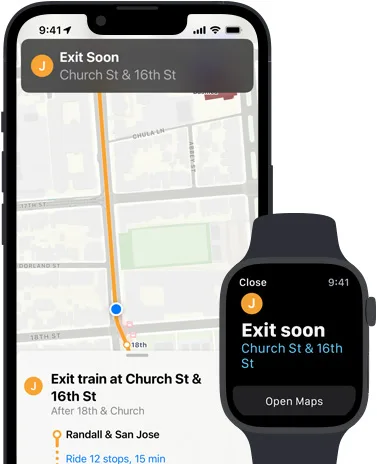 Apple Maps 官方頁展示公共交通資訊介面