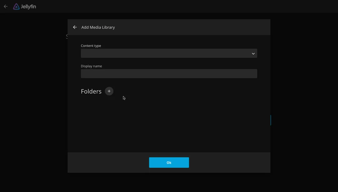 Jellyfin 初次設定入面加入媒體資料夾嘅畫面