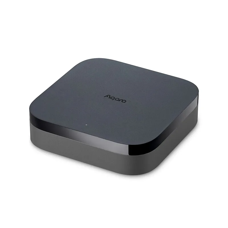 Aqara Hub M3 灰黑色機身嘅頂部同側面產品圖