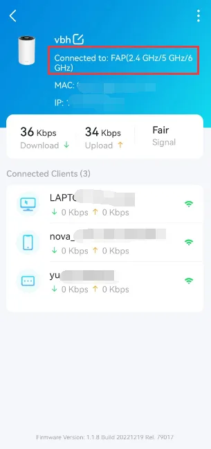 Deco app 顯示衛星節點嘅訊號評級同已連接裝置