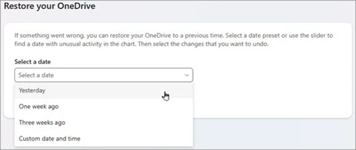 OneDrive 還原頁面揀選還原日期嘅官方畫面