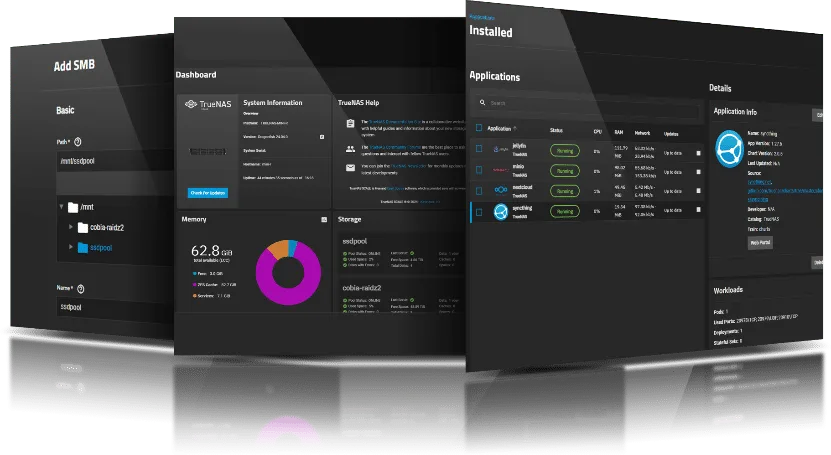 TrueNAS Community Edition dashboard 截圖,顯示 NAS 系統監控畫面