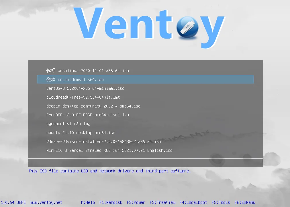 Ventoy 開機選單列出幾個 ISO image