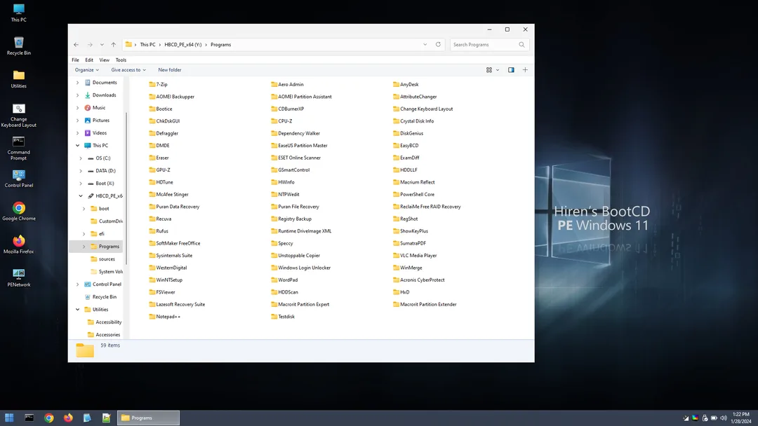 Hiren’s BootCD PE 喺 Windows PE 桌面打開工具資料夾
