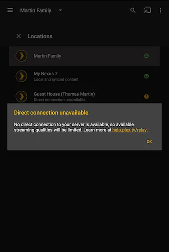 Plex 提示 server 連線正使用間接 Relay 路徑