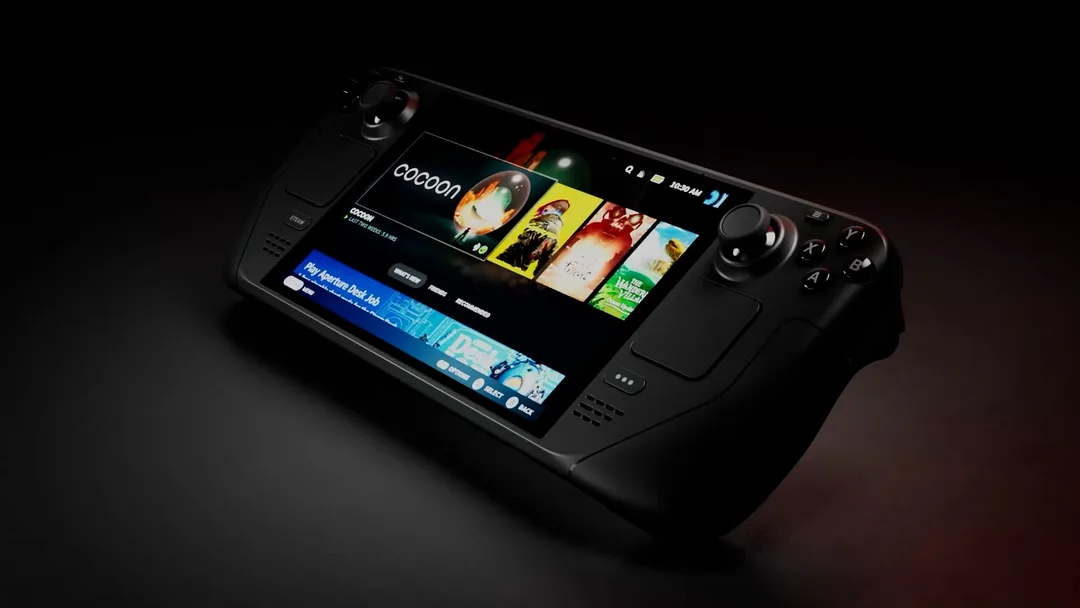 Steam Deck OLED 官方產品頁入面嘅掌機畫面