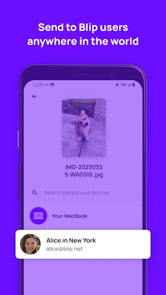 Blip 手機版選擇遠端 MacBook 同其他用家傳送相片嘅畫面