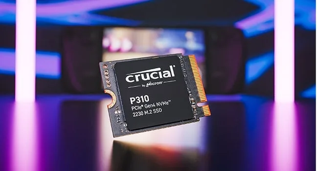 Crucial P310 2230 SSD 官方產品圖，細細粒 NVMe 模組