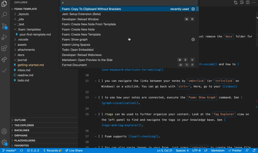 Foam 喺 VS Code 顯示筆記之間關係圖