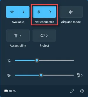 Windows 11 快速設定入面顯示 Bluetooth 已開啟但未有連接裝置
