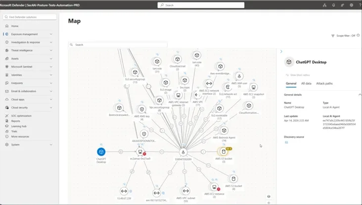 Microsoft Defender 入面顯示本機 AI agents 同 MCP server 嘅關聯圖