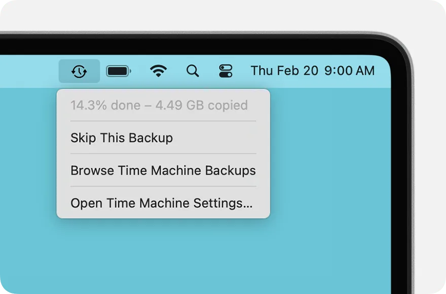 macOS 選單列顯示 Time Machine 正喺備份