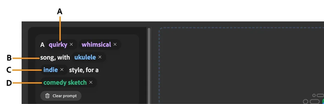 Adobe Firefly Generate Music 介面展示影片配樂設定