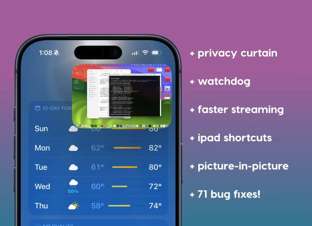 Workbench 1.3 喺 Apple 裝置之間遙距控制 Mac 嘅功能示意圖