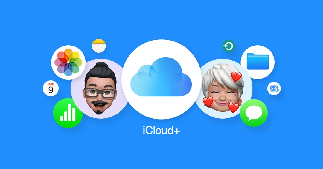 Apple iCloud+ 官方主視覺,展示雲端服務喺多部 Apple 裝置之間連接
