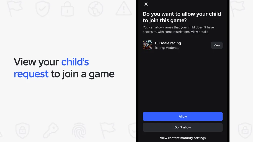 Roblox 家長批准或封鎖遊戲嘅設定畫面