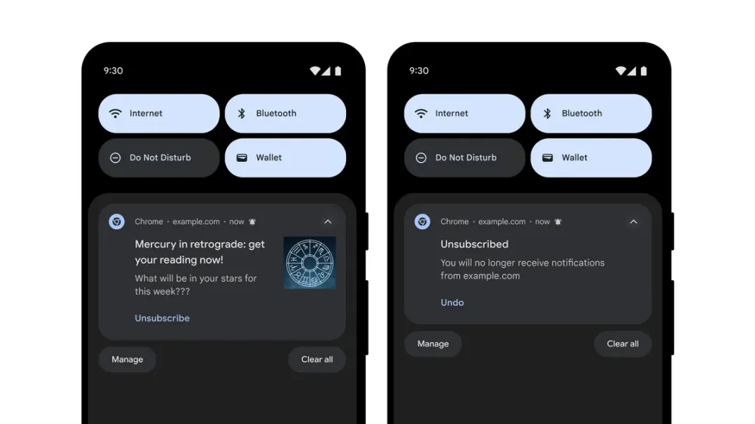 Android 通知欄提供網站通知取消訂閱按鈕