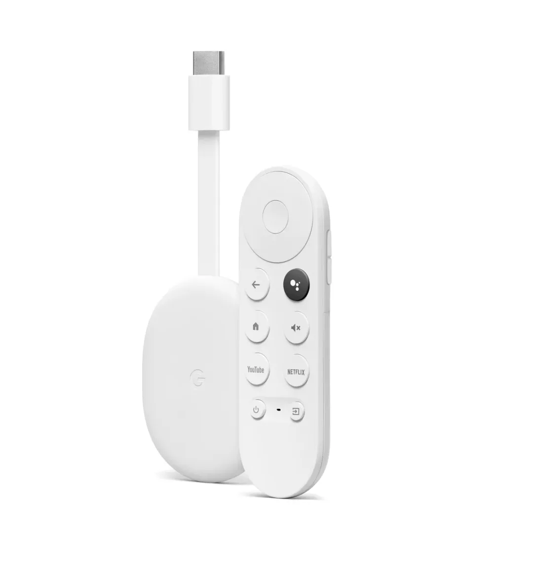 白色 Chromecast with Google TV 串流裝置同語音遙控器