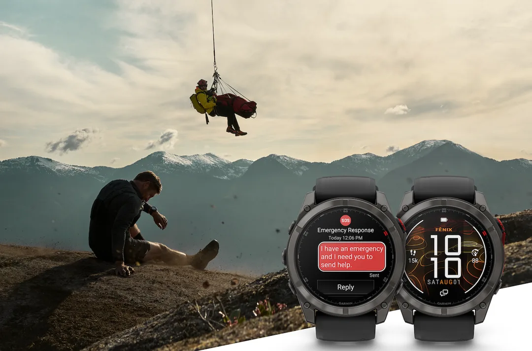 Garmin 官方展示現有 fēnix 8 Pro 手錶同衛星 SOS 戶外使用情境,並非今次 A05170 外觀