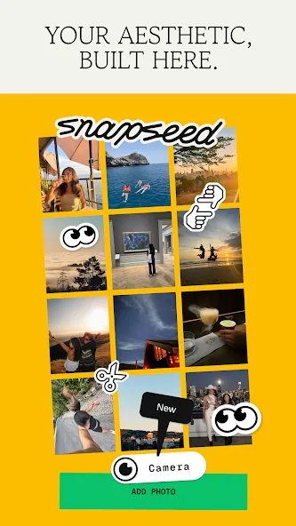 Snapseed 官方畫面展示相片匯入頁同多張相片拼貼