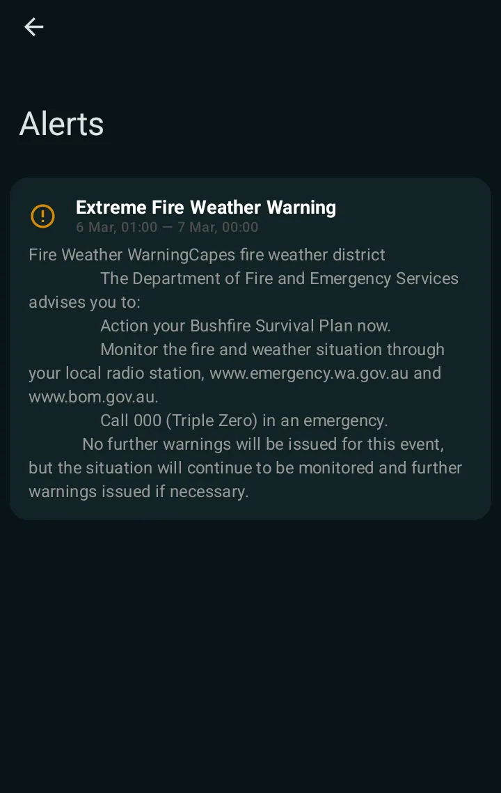 Breezy Weather 天氣警告顯示畫面