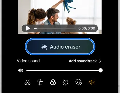 Galaxy S25 畫面顯示 Samsung Gallery 嘅 Audio Eraser 聲音調校工具