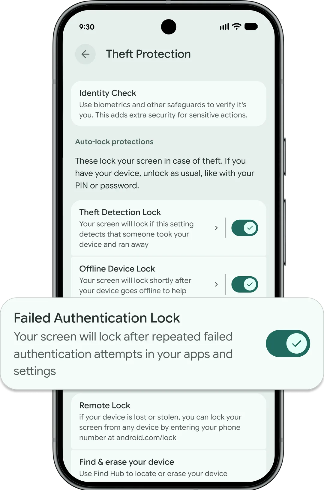 Android Theft Protection 多層手機防盜功能示意圖