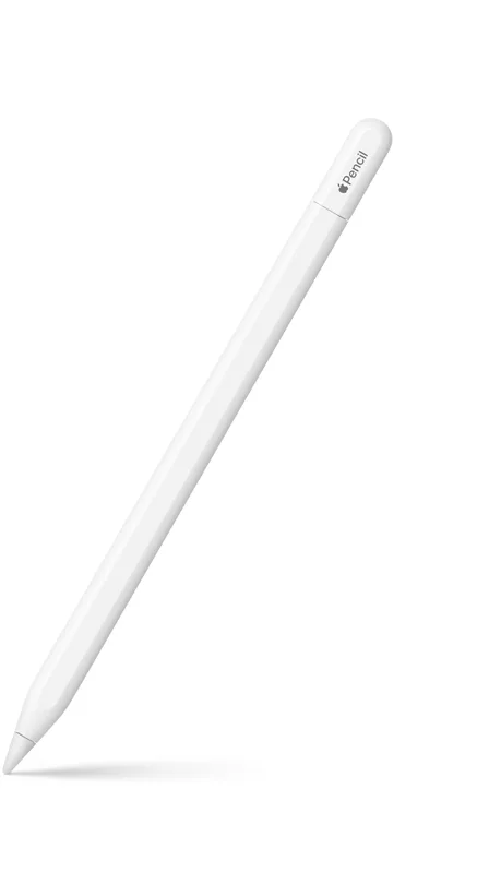 白色 Apple Pencil USB-C 產品圖,筆尾設有滑動式保護蓋