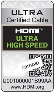 Ultra High Speed HDMI 認證標籤樣本,包裝上可以掃 QR code 核對線材認證