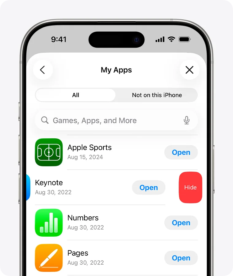 iPhone App Store 購買 app 清單顯示向左掃後嘅隱藏選項