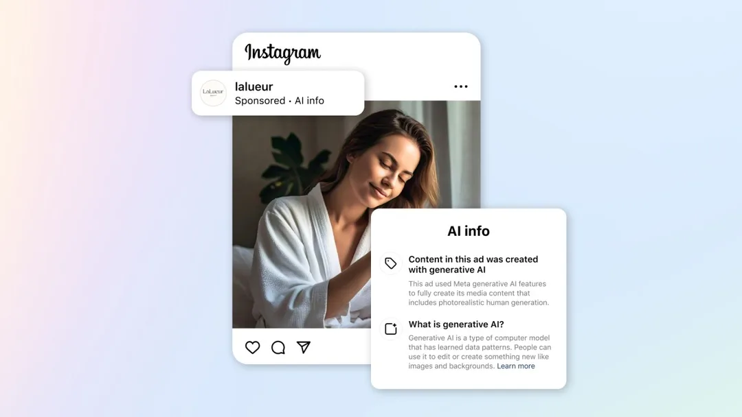 Instagram 廣告介面展示 AI 資訊標示同三點選單