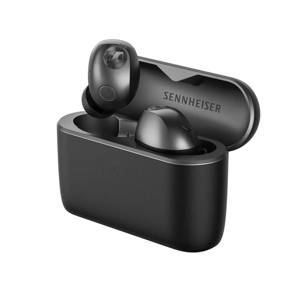 石墨黑 Momentum True Wireless 5 耳機放喺打開咗嘅充電盒入面