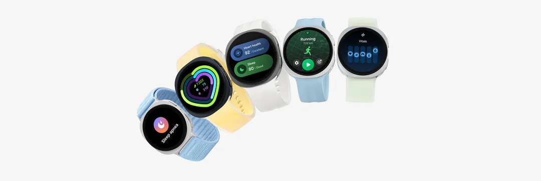 多款 Galaxy Watch9 配搭唔同顏色錶帶並排展示