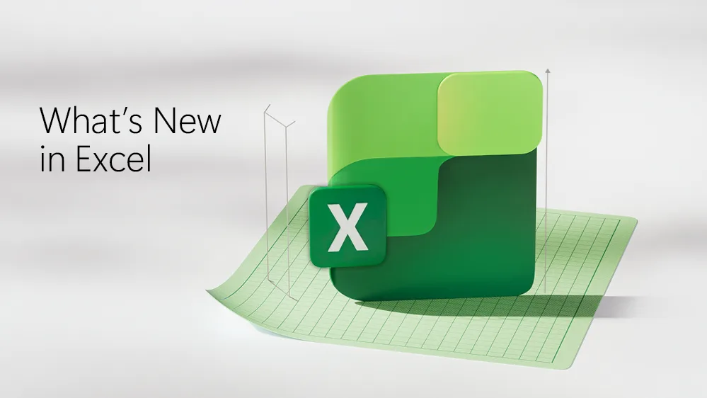 綠色 Microsoft Excel 圖示配上 What's New in Excel 字樣