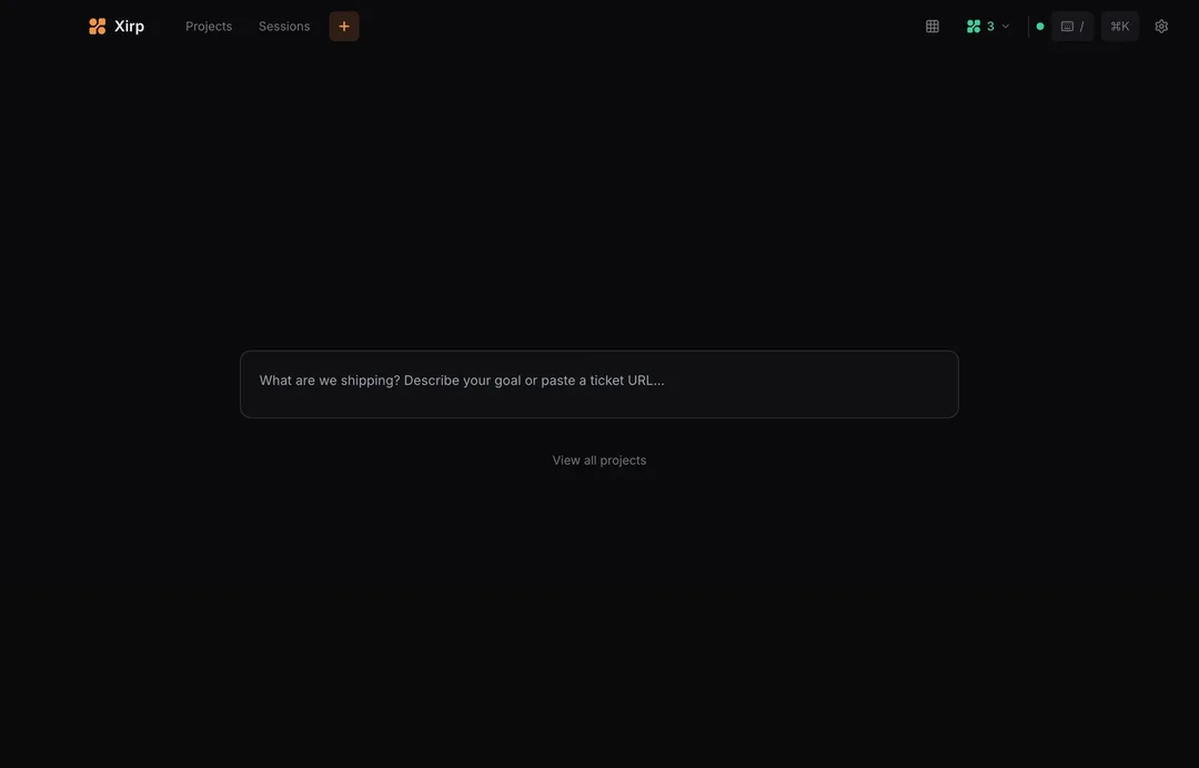 Xirp 主畫面顯示多個 AI coding agent project 同 session